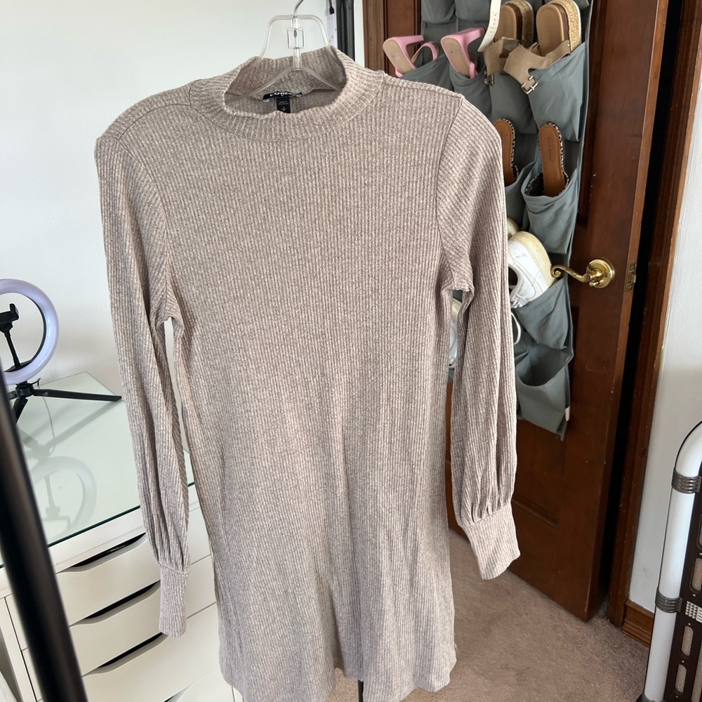 Express Taupe Long Sleeve Sweater Dress